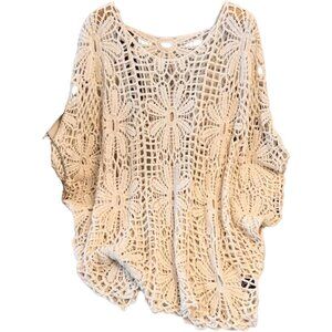 Women's Plus Size Crochet Boho Sweater Beach Cover Up Off Shoulder